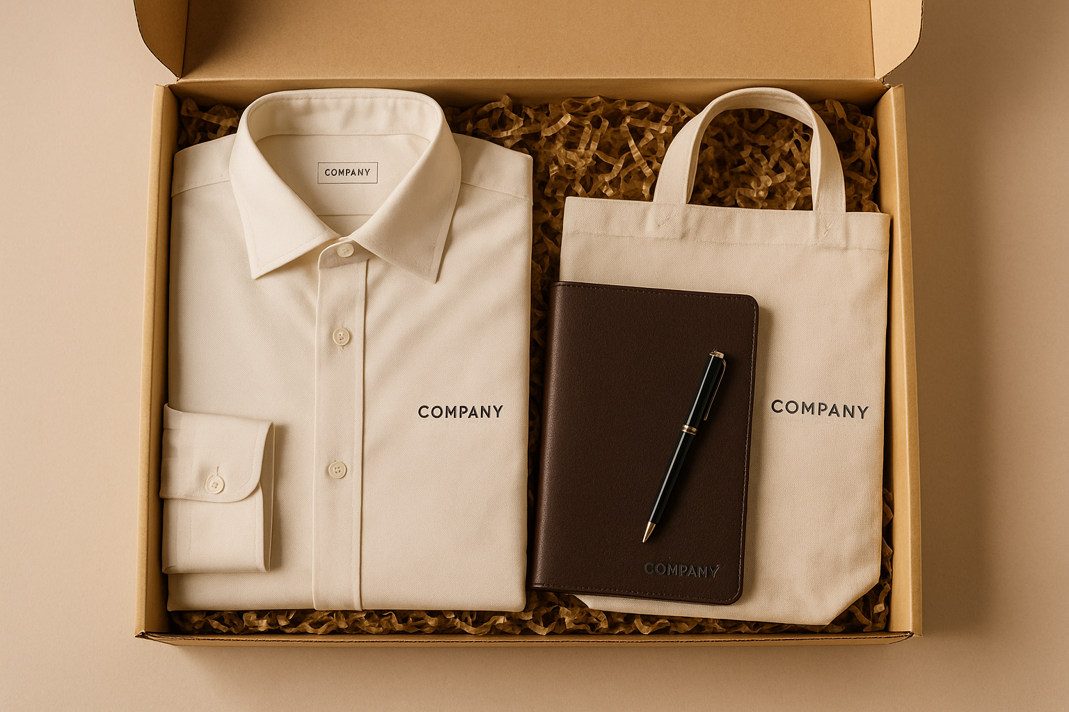 Curated corporate gift box featuring branded apparel, accessories, and bespoke packaging